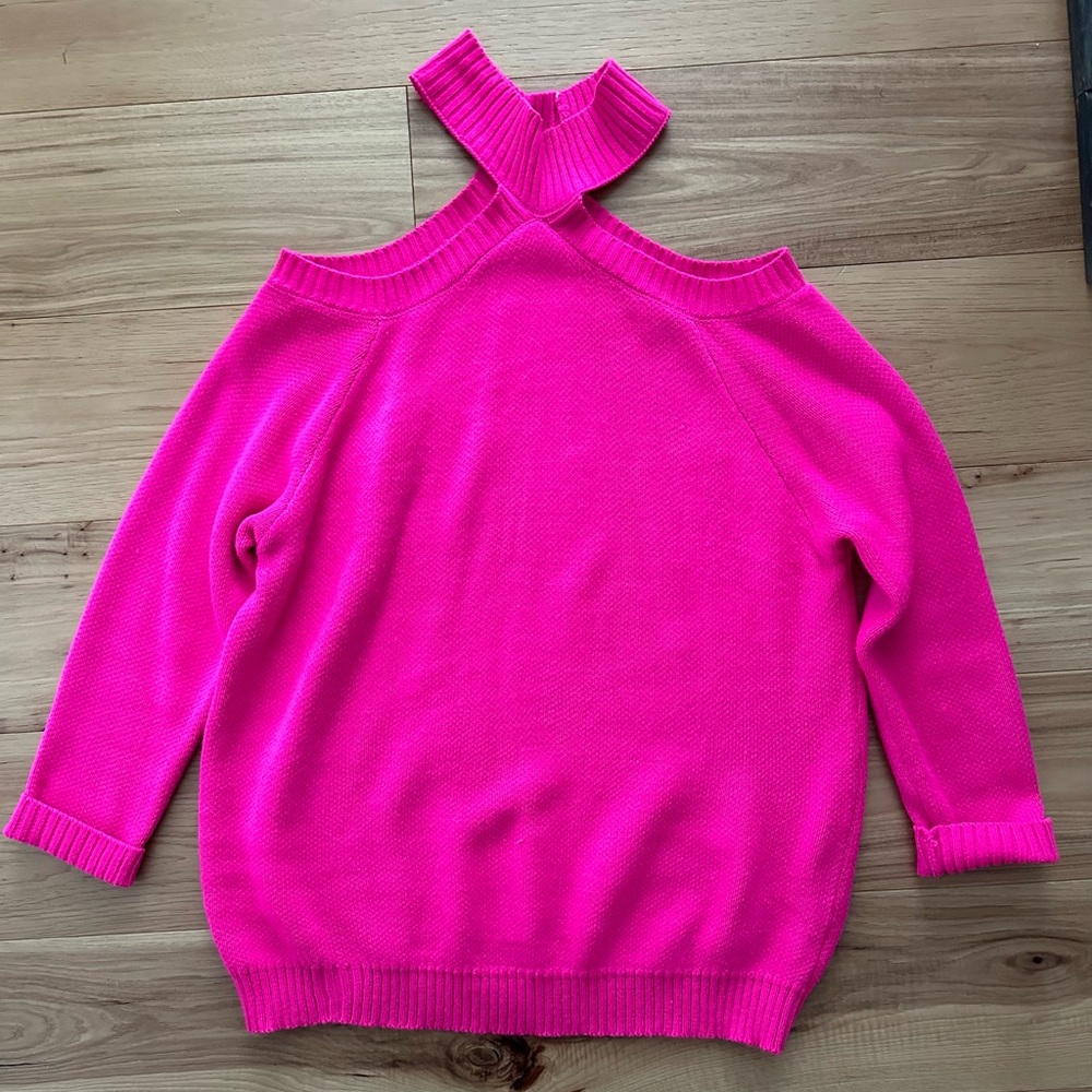 Vine & Lpve shoulderless tunic sweater in hot pink